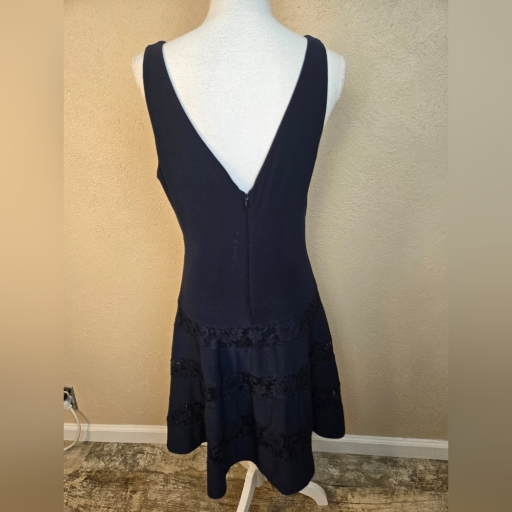 Lauren Ralph Lauren Navy Blue Lace Drop Waist Dress Size 12 (6123) - Picture 4 of 8